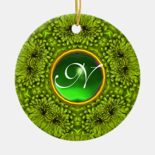 GREEN DAHLIA EMERALD MONOGRAM KERAMISCH ORNAMENT (Voorkant)