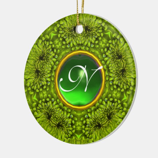 GREEN DAHLIA EMERALD MONOGRAM KERAMISCH ORNAMENT (Links)