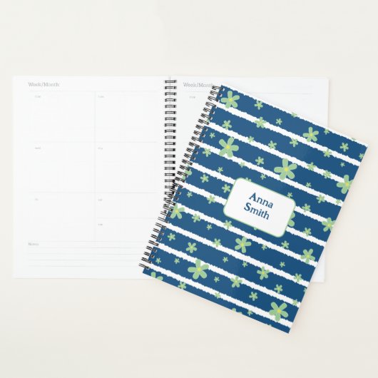 Green Daisies op Blue_ Floral Pattern Script Planner (Display)