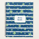 Green Daisies op Blue_ Floral Pattern Script Planner (Voorkant)