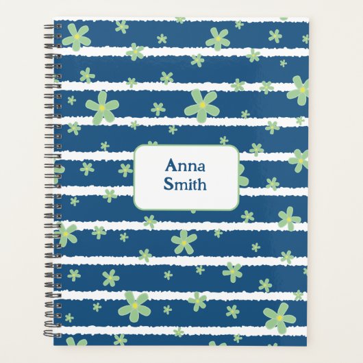 Green Daisies op Blue_ Floral Pattern Script Planner (Voorkant)