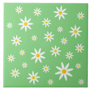 Green Daisy Ceramic Tile Tegeltje