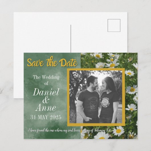 Green Daisy Christelijk Save the Date Briefkaart (Voorkant / Achterkant)