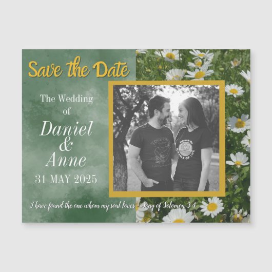 Green Daisy Christelijk Save the Date Magnetische (Voorkant)