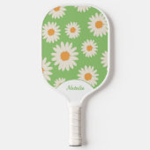 Green Daisy Floral Retro Pickleball Paddle (Voorkant)