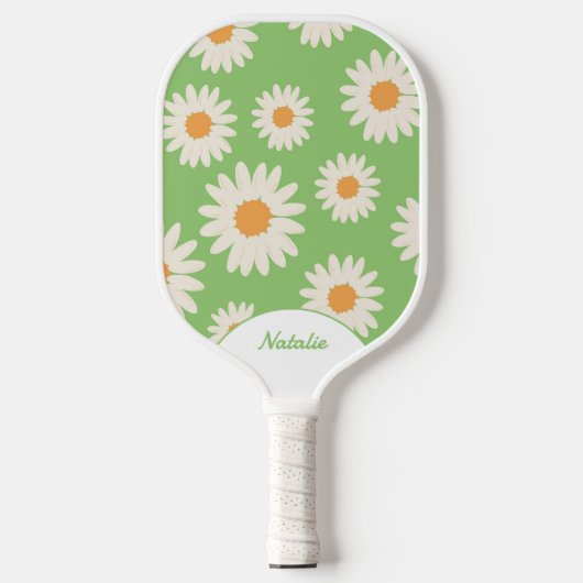 Green Daisy Floral Retro Pickleball Paddle (Voorkant)