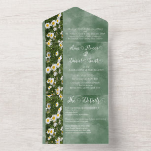 Green Daisy Formal All in One Wedding Uitnodiging