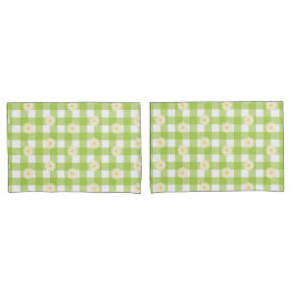 Green Daisy Gingham Pattern Kussensloop