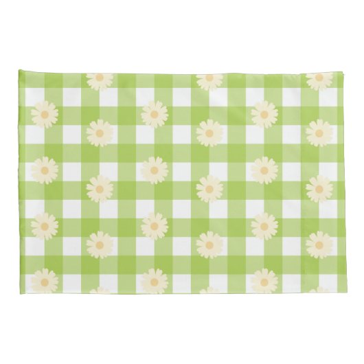Green Daisy Gingham Pattern Kussensloop (Achterkant-Rechts)