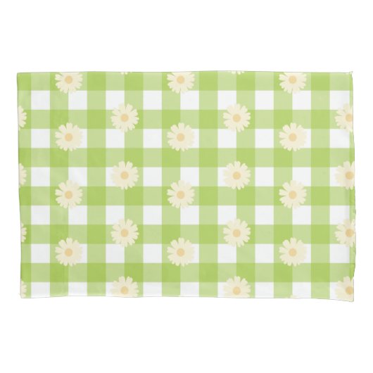 Green Daisy Gingham Pattern Kussensloop (Voorkant-Links)