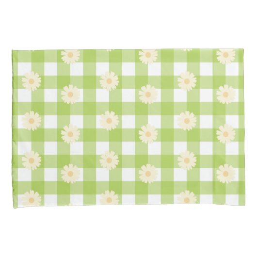 Green Daisy Gingham Pattern Kussensloop (Voorkant-Rechts)