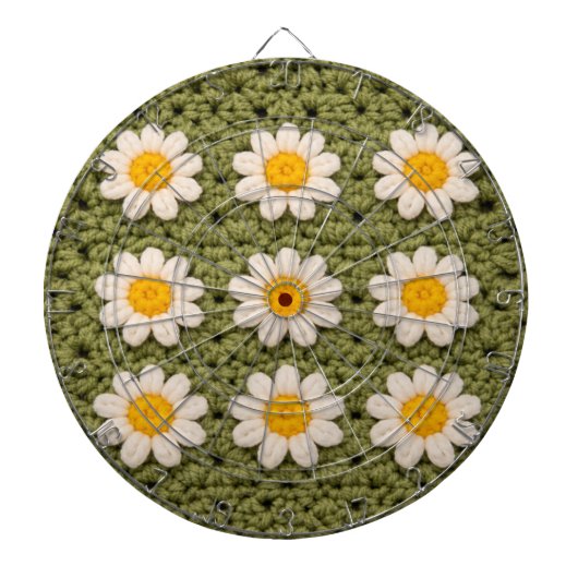 Green Daisy Granny Square Crochet Pattern Floral Dartbord (Voorkant)