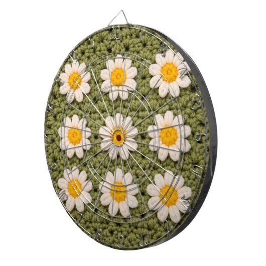 Green Daisy Granny Square Crochet Pattern Floral Dartbord (Voorkant Rechts)