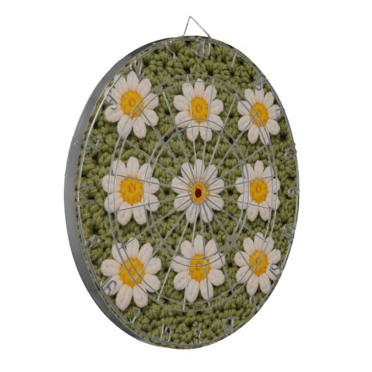 Green Daisy Granny Square Crochet Pattern Floral Dartbord (Voorkant Links)