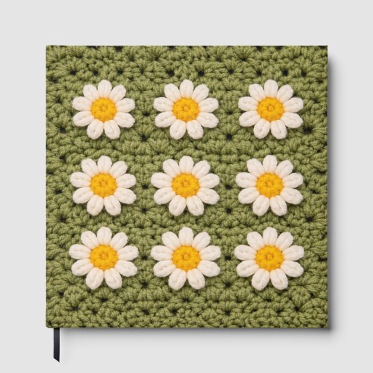 Green Daisy Granny Square Crochet Pattern Floral Gastenboek (Voorkant)