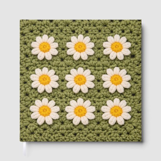 Green Daisy Granny Square Crochet Pattern Floral Gastenboek (Voorkant)