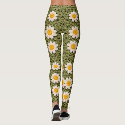 Green Daisy Granny Square Crochet Pattern Floral Leggings (Achterkant)