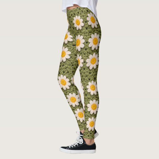 Green Daisy Granny Square Crochet Pattern Floral Leggings (Links)