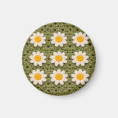 Green Daisy Granny Square Crochet Pattern Floral Magneet (Voorkant)