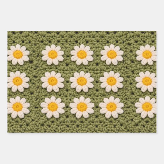 Green Daisy Granny Square Crochet Pattern Floral R Inpakpapier Vel (Voorkant 2)