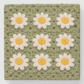 Green Daisy Granny Square Crochet Pattern Floral Stenen Onderzetter (Voorkant)