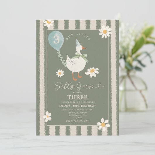 Green Daisy Little Gekke Goose Boy 3e verjaardag Kaart (Staand voorkant)