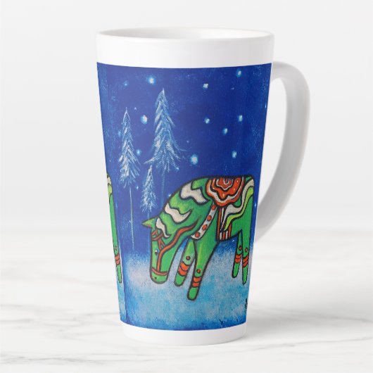 Green Dala Horse Whimsical Art Latte Mok (Rechterhoek)