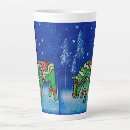 Green Dala Horse Whimsical Art Latte Mok (Voorkant)