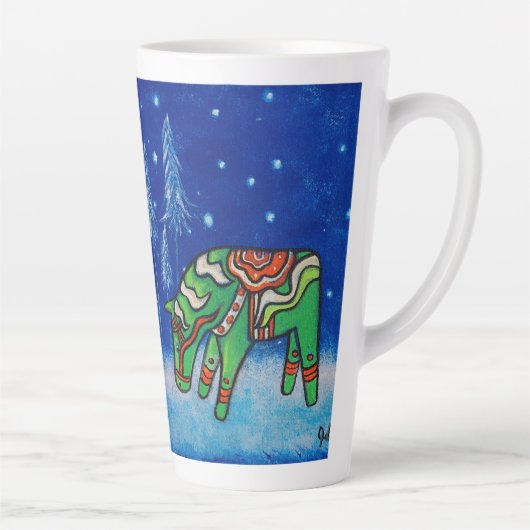 Green Dala Horse Whimsical Art Latte Mok (Rechts)