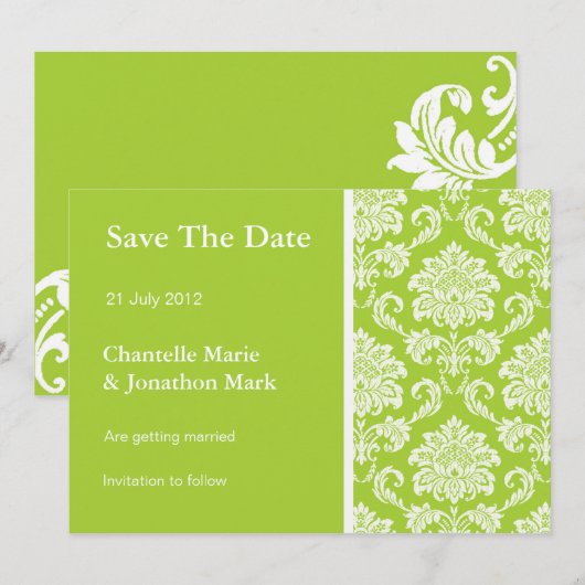 Green Damask bewaart de Kaart van de Datum (Voorkant / Achterkant)