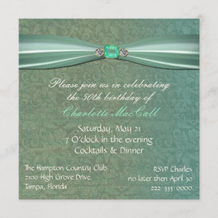 Green Damask Birthday uitnodiging