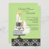 Green Damask Blonde Bride Vrijgezellenfeest Kaart (Voorkant / Achterkant)