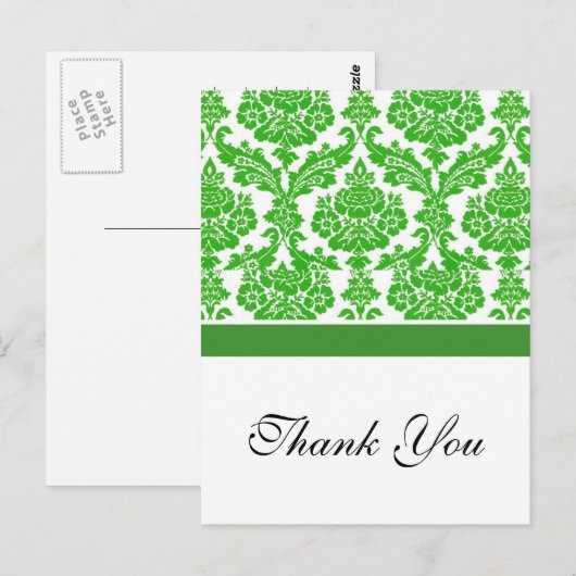 green damask bruiloft bedankt briefkaart (Voorkant / Achterkant)