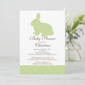 Green Damask Bunny Baby shower Invitation Girl Kaart (Staand voorkant)