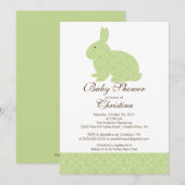Green Damask Bunny Baby shower Invitation Girl Kaart (Voorkant / Achterkant)