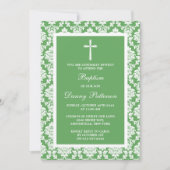 Green Damask Cross Baptisme of Christening Kaart (Voorkant)