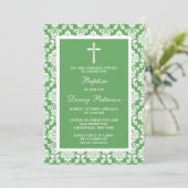 Green Damask Cross Baptisme of Christening Kaart (Staand voorkant)