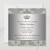 Green Damask Crown Little Prince Boy Baby shower Kaart (Achterkant)