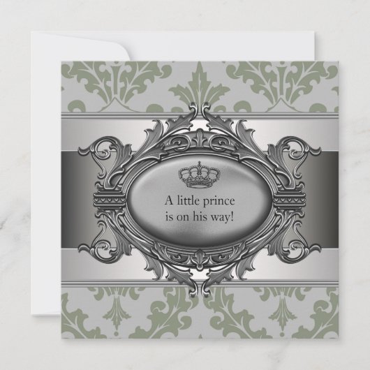 Green Damask Crown Little Prince Boy Baby shower Kaart (Voorkant)