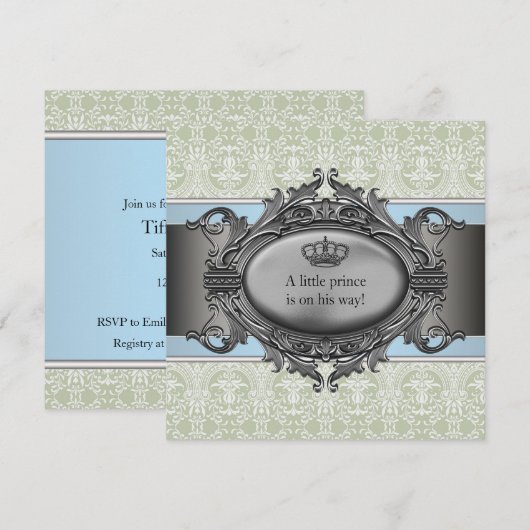 Green Damask Crown Little Prince Boy Baby shower Kaart (Voorkant / Achterkant)