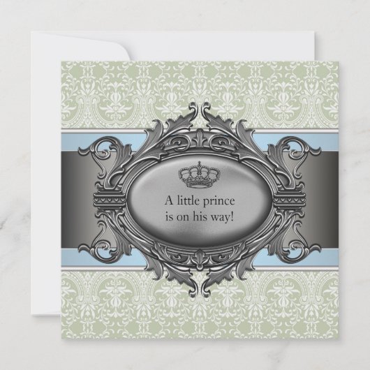 Green Damask Crown Little Prince Boy Baby shower Kaart (Voorkant)