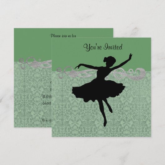 Green  Damask Dance Party Invitation Kaart (Voorkant / Achterkant)