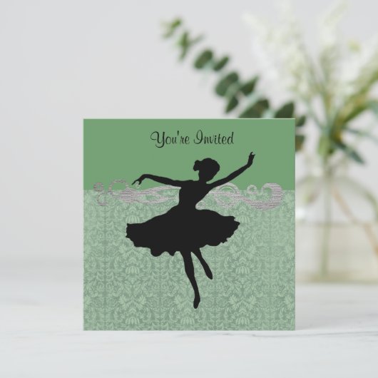 Green  Damask Dance Party Invitation Kaart (Staand voorkant)