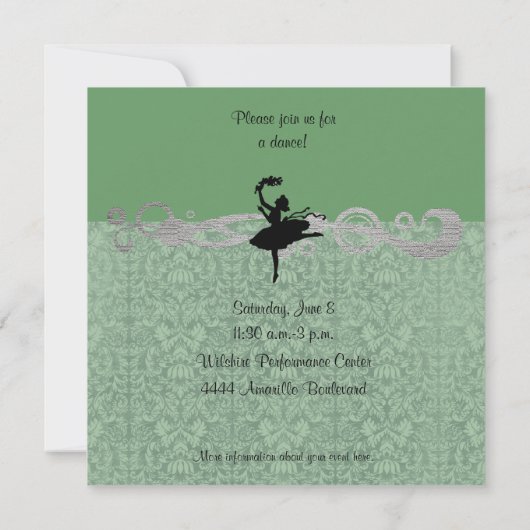 Green  Damask Dance Party Invitation Kaart (Achterkant)