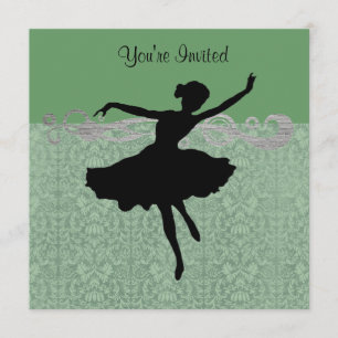 Green  Damask Dance Party Invitation Kaart