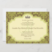 Green Damask en Monogram Wedding Invitations Kaart (Voorkant)