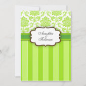 Green Damask en Stripes Wedding Invitation Kaart (Voorkant)