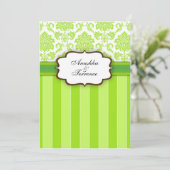 Green Damask en Stripes Wedding Invitation Kaart (Staand voorkant)