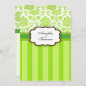 Green Damask en Stripes Wedding Invitation Kaart (Voorkant / Achterkant)