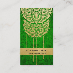 Green Damask Faux Gold Foil Mandala Pattern  Visitekaartje